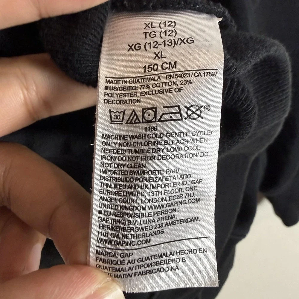 GAP Hoodie Sweatshirt Kids XL 12 Black Pullover Fleece Logo Kangaroo Pocket